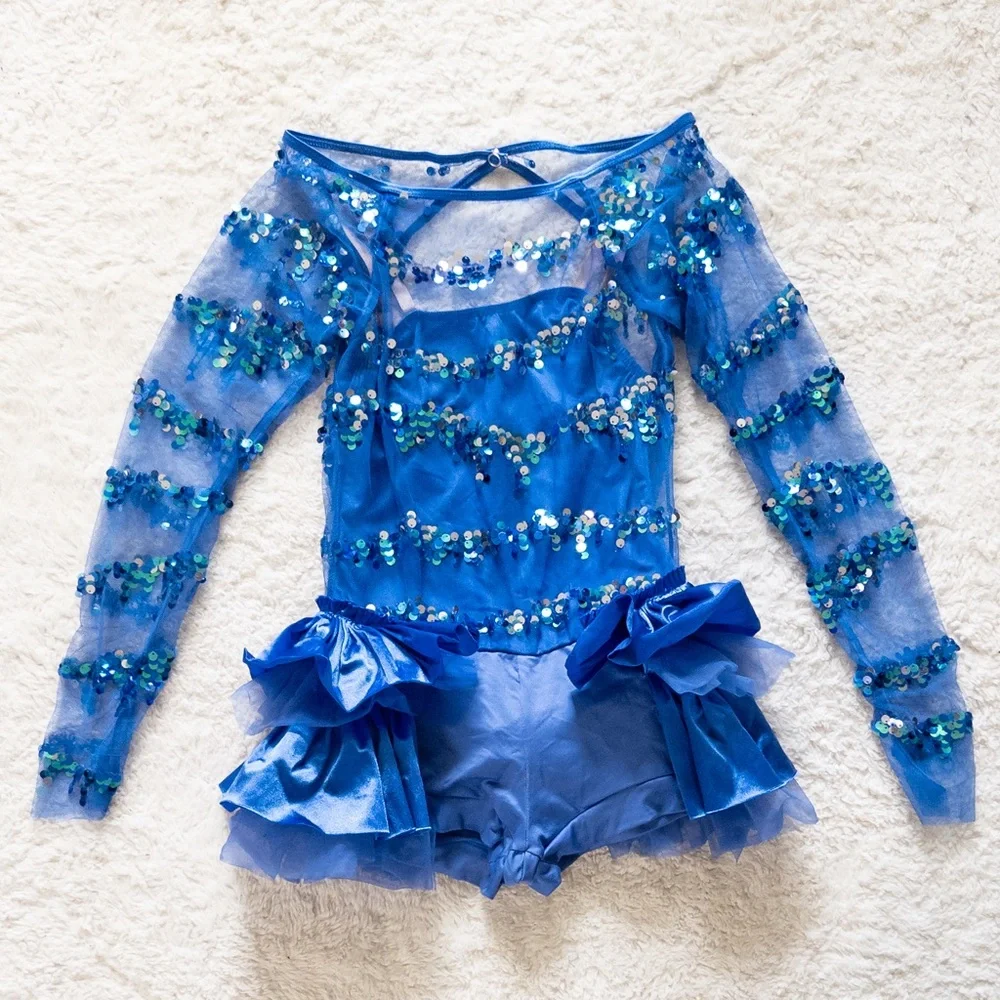 Weissman Blue Sequin Dance Costume Kids Size MC Sparkly Outfit